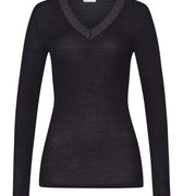 Woolen Lace Lace Trim Wool And Silk Top | Black 70830-019